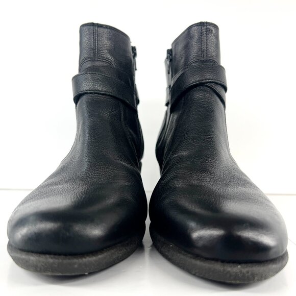 Sz 9 The Flexx Black Leather Buckle Zip Up Felt Lined Wedge Ankle Boot Bootie - Picture 2 of 15